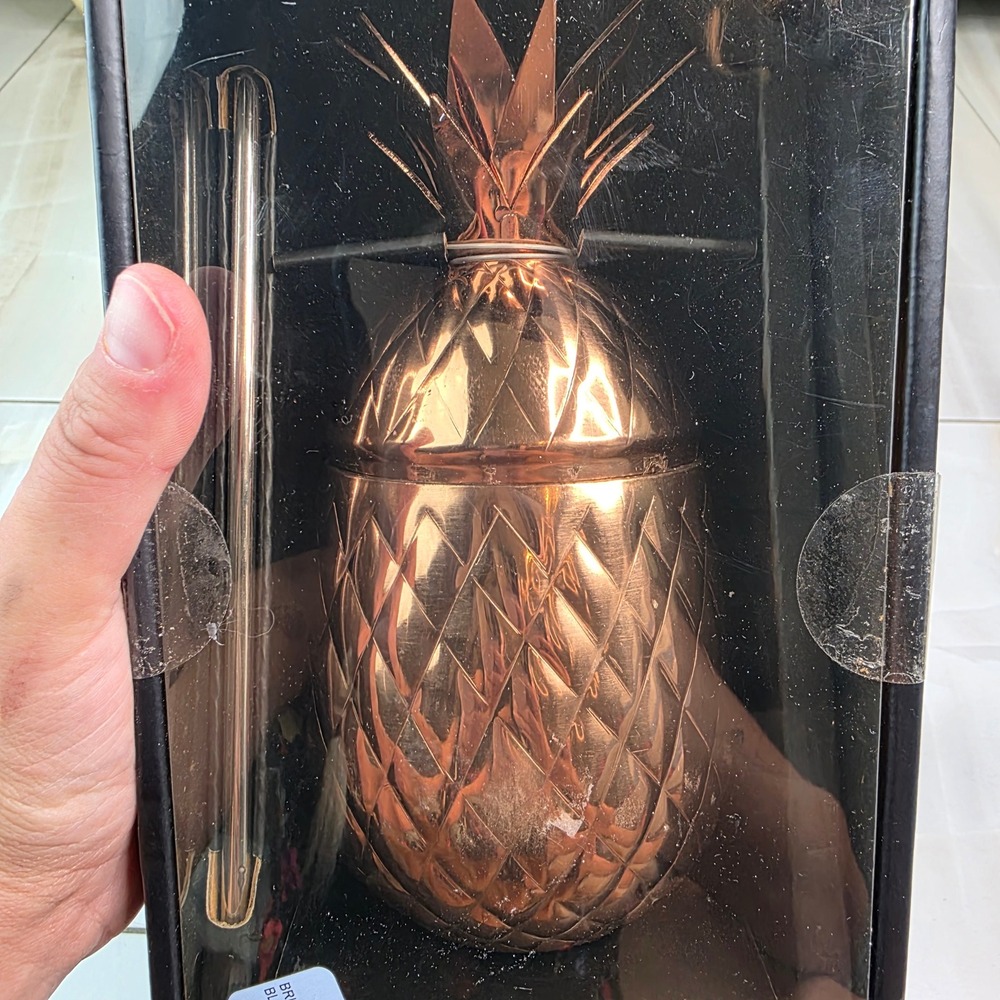 Godinger Copper Plated Stainless Steel Pineapple Tumbler with Straw 20oz 6207 T1 - Picture 13 of 16